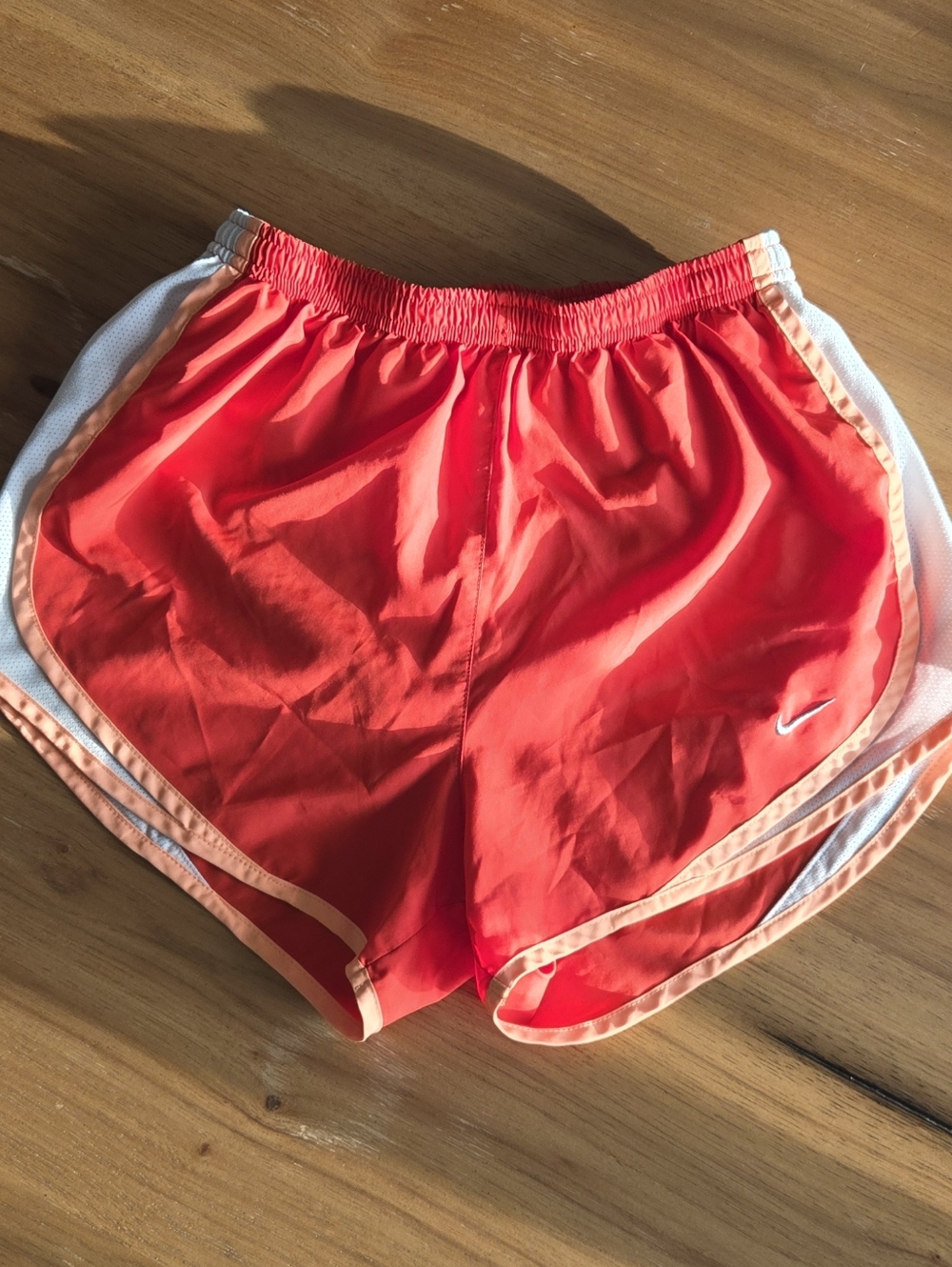 nike | size s | dri-fit orange with white trim running shorts